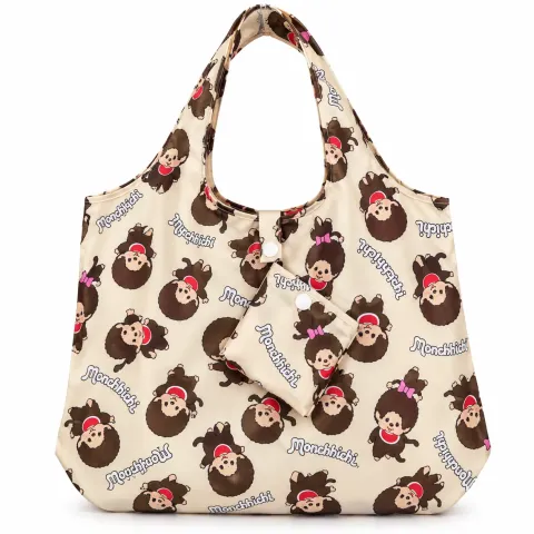 Pink Monchhichi Print Foldable Grocery Bag