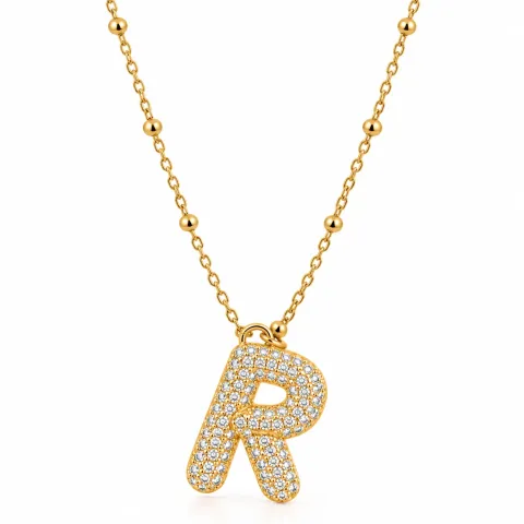 Gold Tone R Initial Pendant Necklace