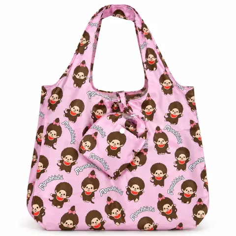 Pink Monchhichi Print Foldable Grocery Bag