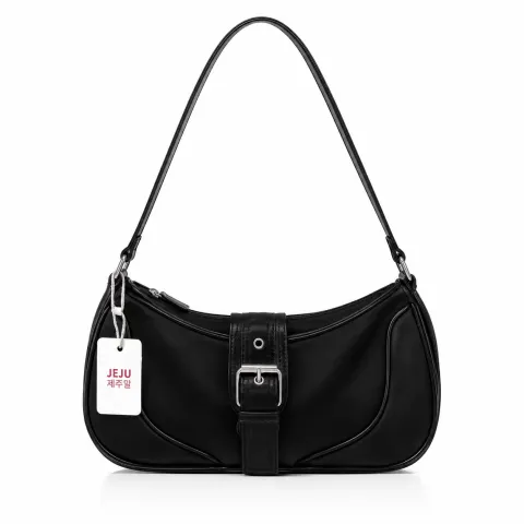 Korean Minimalist Black Buckle Shoulder Bag for Women