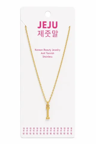 JEJU Korean Minimalist Bone Pendant Necklace Gold Tone Stainless Steel Chain