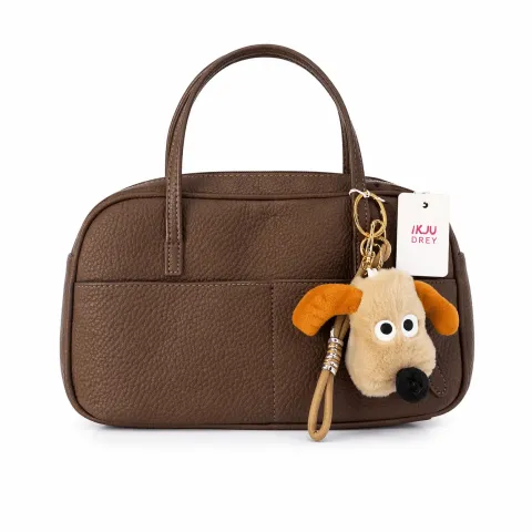 PU Leather Crossbody Bag with Cute Plush Keychain