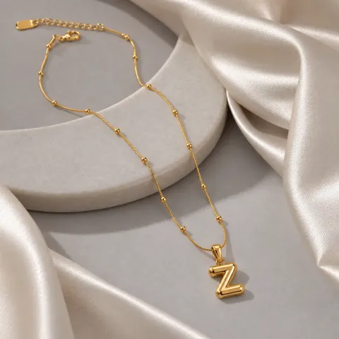 Z Initial Gold Tone Beaded Necklace